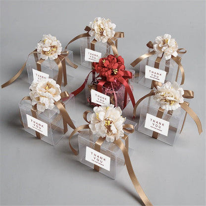 eybag 10/20/50pcs Transparent Gift Bags Thank You Artificial Flower Ribbon Wedding Souvenirs for Guests Matte Dragees Box for Baptism