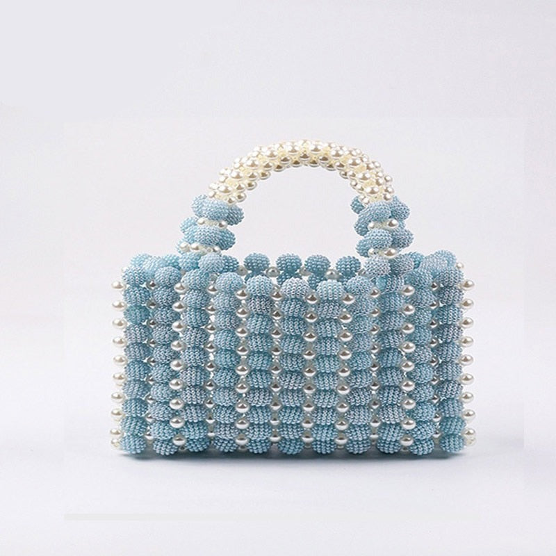 Lkblock Handmade Pearl Beaded Women's Mini Handbag 2022 New Elegant Wedding Party Clutch Bag Bridal Purse Evening bag beige blue B432