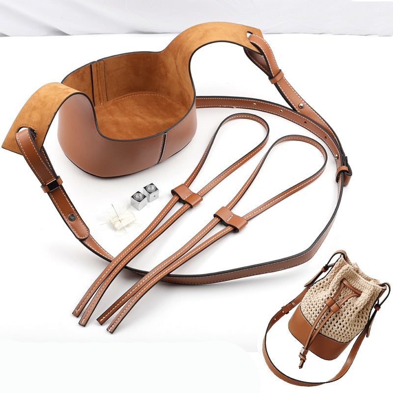 eybag Handmade Handbag Shoulder Strap Hollow Drawstring Woven Bag Set Bucket Bag Leather With Bag Bottom Belt Bag For DIY Backpack