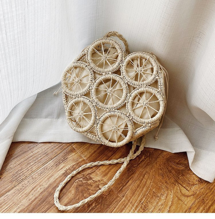 Lkblock Fashion Rattan Hollow Round Straw Bags Wicker Woven Women Handbags Summer Beach Shoulder Crossbody Bags Casual Lady Bali Purses