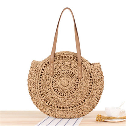 Lkblock Large Capacity Round Zipper Fashionable Straw Woven Bag Handmade Summer Beach Travel Holiday Women Bags