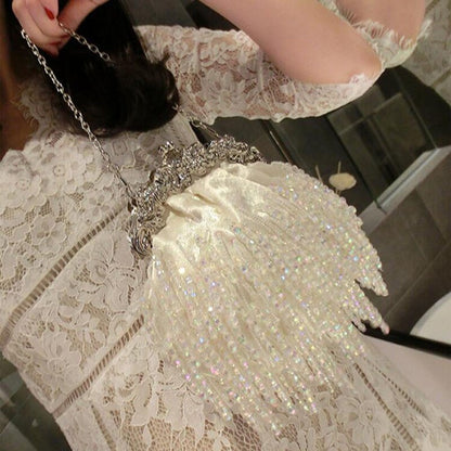 eybag Women's white Wedding Clutch Purse Exquisite beading Tassel Evening Bag Luxury Designer Party Handbag chain shoulder bags B364