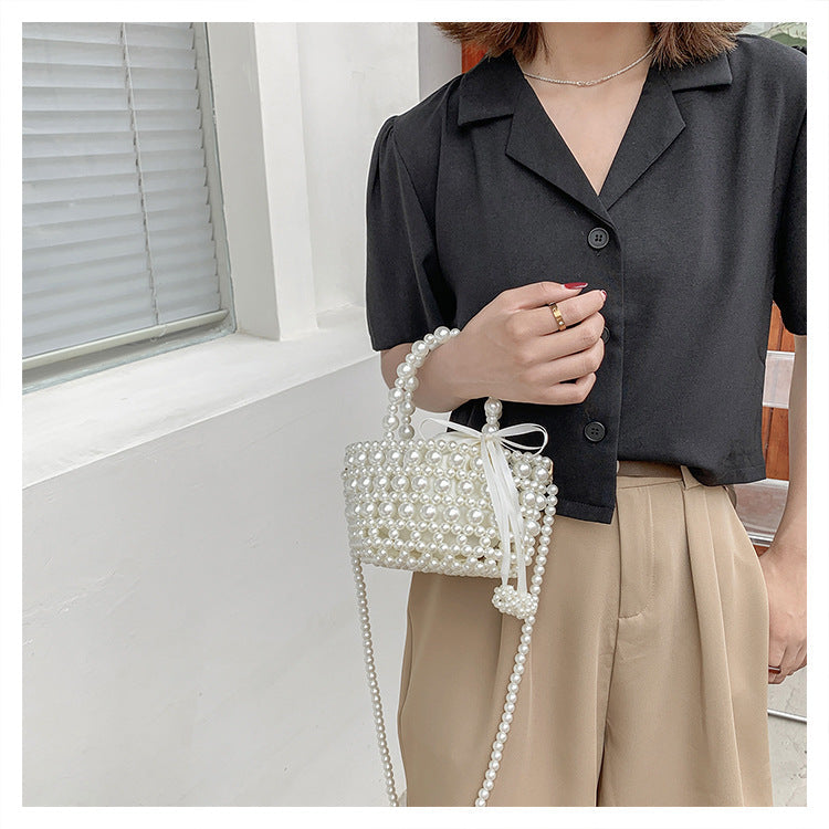 eybag Luxury Pearl Woven Handbag Chain Shoulder Bags for Women 2021 Summer Travel Hollow Brand Designer Female Crossbody Bag