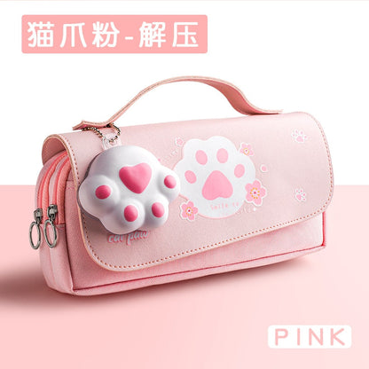 eybag Sakura Pencil Bag PU Leather Pen Case Kawaii Stationery Ruler Pouch for School Girl Sweet Eraser Holder Gift Box Flowers Storage