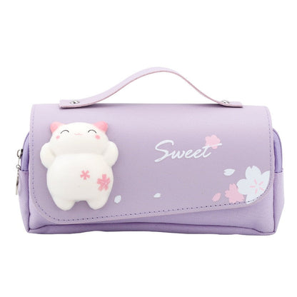 eybag Sakura Pencil Bag PU Leather Pen Case Kawaii Stationery Ruler Pouch for School Girl Sweet Eraser Holder Gift Box Flowers Storage