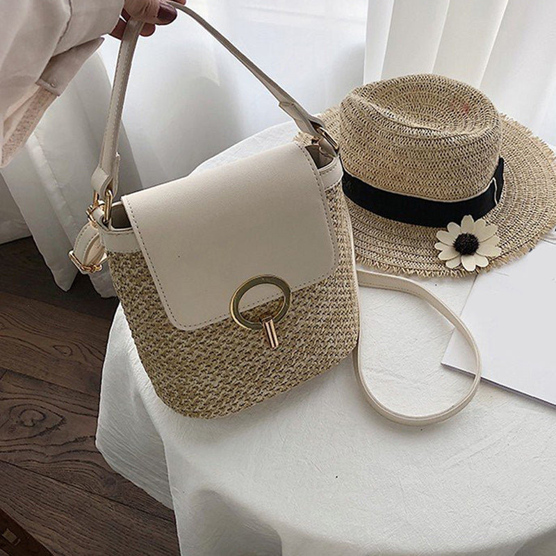 eybag Small Straw Bucket Bags For Women 2022 Summer Crossbody Bags Lady Travel Purses And Handbags Female Shoulder Simple Bag