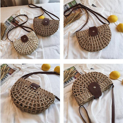 eybag Casual Half Moon Women Straw Rattan Shoulder Bags Wicker Woven Lady Hollow Crossbody Bag Summer Beach Travel Small Handbag Purse