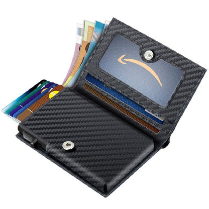 eybag Carbon Fiber Leather Business Metal Aluminum Wallet for Men RFID Blocking  100% Genuine Leather Slim Pop Up Card Holders