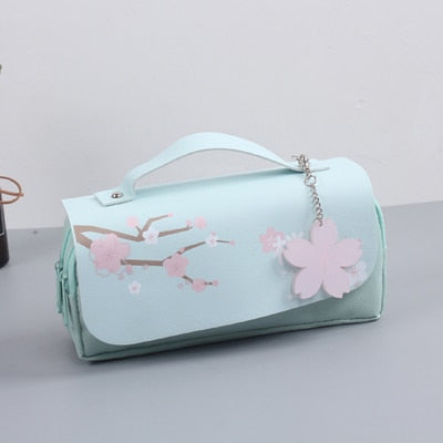 eybag Sakura Pencil Bag PU Leather Pen Case Kawaii Stationery Ruler Pouch for School Girl Sweet Eraser Holder Gift Box Flowers Storage