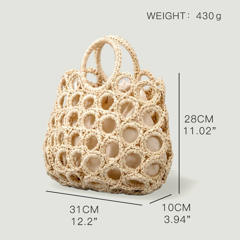 eybag Woven Round Women Handbags Summer Knitting Hollow Out Casual Rattan Beach Bags Female Fashion Hobos Purses