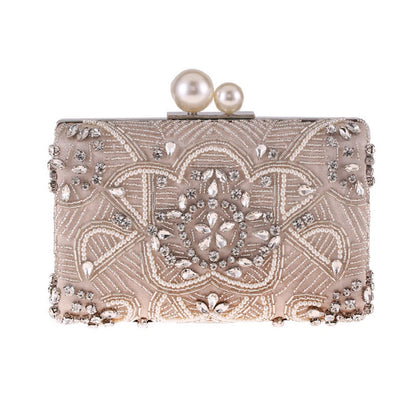 eybag Apricot Silver Crystal Clutch Bags Handmade Beaded Pearl Wedding Clutch Purse Luxury Handbags Women Shoulder Bags