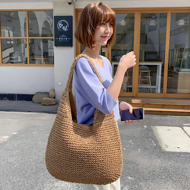 eybag Summer Straw Bag For Women Woven Handmade Handbag Large Capacity Lady Tote Vacation Beach Bag Rattan Shoulder Bag