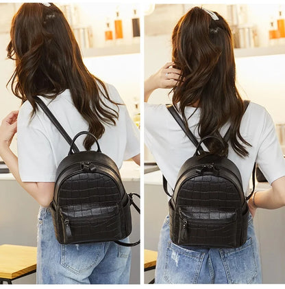 eybag Fashion Crocodile women Backpack small Brand design Schoolbags For Girls Daypack bagpack PU Leather female Travel Bags black