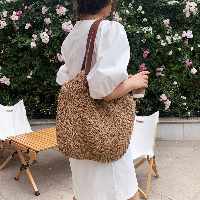 eybag Casual Large Capacity Straw Tote Bag Hollow Woven Women Shoulder Bags Summer Beach Lady Handbag Big Shopper Bag Travel Sac 2022