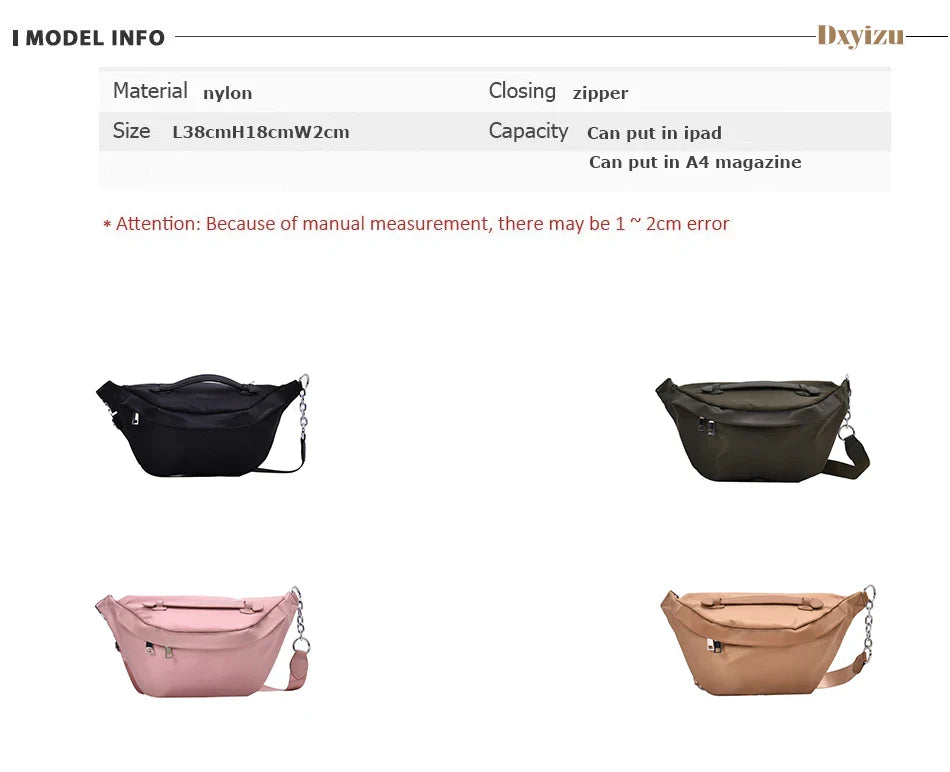 Lkblock Fashion Chain Fanny Pack Banana Waist Bag New Brand Belt Bag Women Waist Pack Nylon Chest Bag Belly Bag