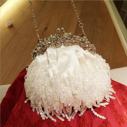 eybag Women's white Wedding Clutch Purse Exquisite beading Tassel Evening Bag Luxury Designer Party Handbag chain shoulder bags B364