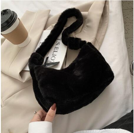 eybag Simple Design Women Soft Plush Hobos Shoulder Bags Winter Furry Ladies Clutch Purse Handbag Fashion Female  Underarm Bag