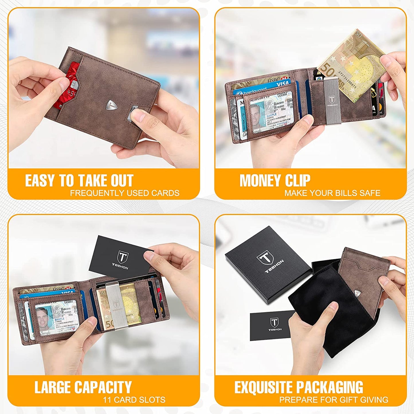 eybag Genuine Leather MIni Small Wallet Men Slim Money Clip RFID Blocking Bifold Credit Card Holders