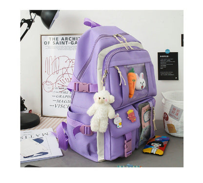 eybag New 4 Pcs Sets Purple Colour Children's School Backpack Kawaii Women's Backpack Bookbag School Bags for Teens Girls Mochila