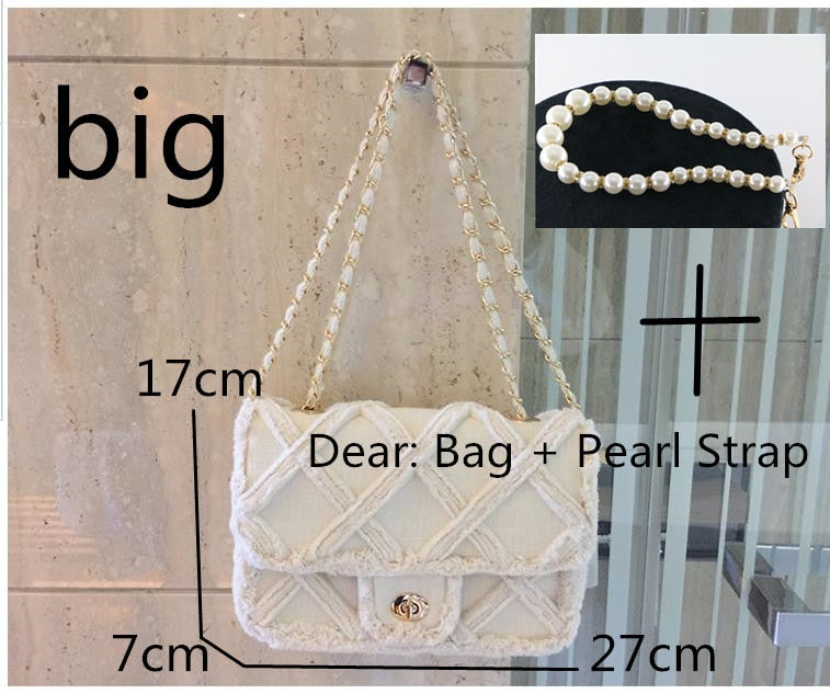 eybag Women Canvas Shoulder Messenger Crossbody Bag Ladies Vintage Handbag Totes Female Cotton Wool Cloth Shopping Bags pearl