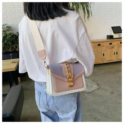 Lkblock Fashion chain lady Sling bag Panelled color PU Leather Crossbody Bag For Women 2022 new Wide strap Shoulder Messenger Bag Ladies