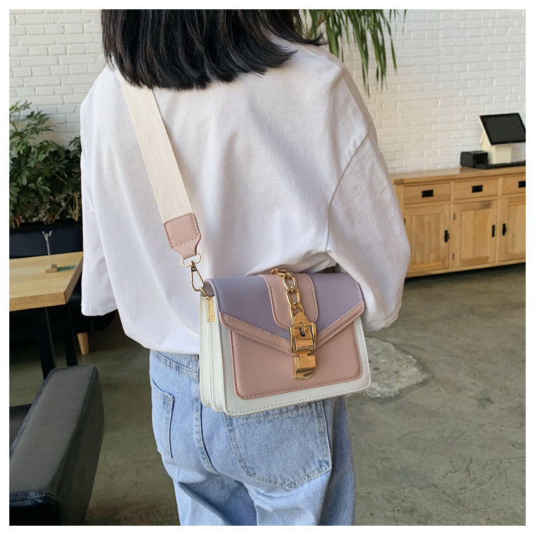 eybag Fashion chain lady Sling bag Panelled color PU Leather Crossbody Bag For Women 2022 new Wide strap Shoulder Messenger Bag Ladies