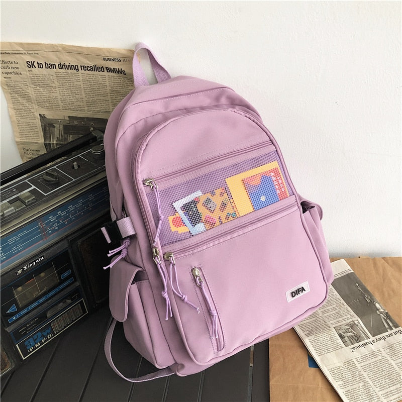 eybag Unisex Large Capacity Students Backpack Korean Pure Color Boys Girls Campus Style Schoolbag Nylon Waterproof Travel Bag Fashion