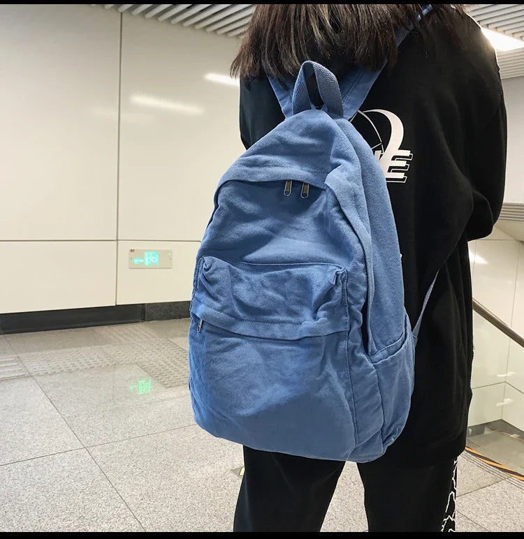 eybag Green 100% Cotton Backpacks Solid Black Shoulder Bag Soft Canves Lesure Or Travle Bag Minimalist style Unisex School Bag