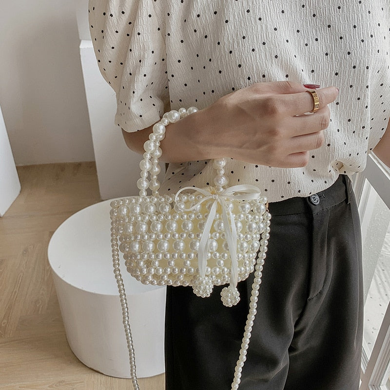 eybag Luxury Pearl Woven Handbag Chain Shoulder Bags for Women 2021 Summer Travel Hollow Brand Designer Female Crossbody Bag