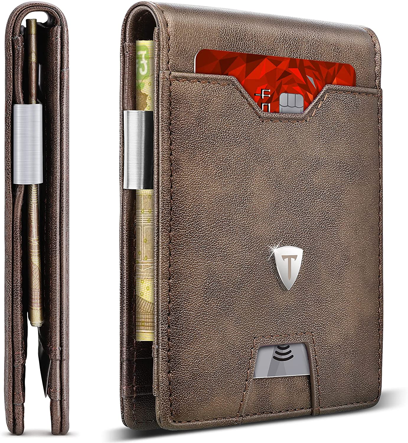 eybag Genuine Leather MIni Small Wallet Men Slim Money Clip RFID Blocking Bifold Credit Card Holders