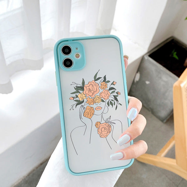 eybag ine Art Sketch Flower Girl Protection Phone Case For iPhone 12 11 13 Pro MAX X XS XR SE 2 6s 7 8 Plus Hard Translucent Cover