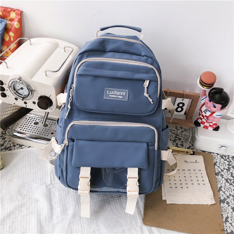 eybag New Multi-pocket Waterproof Nylon Women Backpack Female Cute Book Bag College Teenage Girls Buckle Schoolbag Kawaii Backpacks