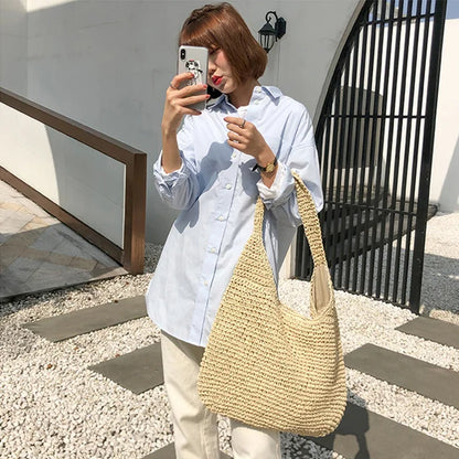 eybag Summer Straw Bag For Women Woven Handmade Handbag Large Capacity Lady Tote Vacation Beach Bag Rattan Shoulder Bag