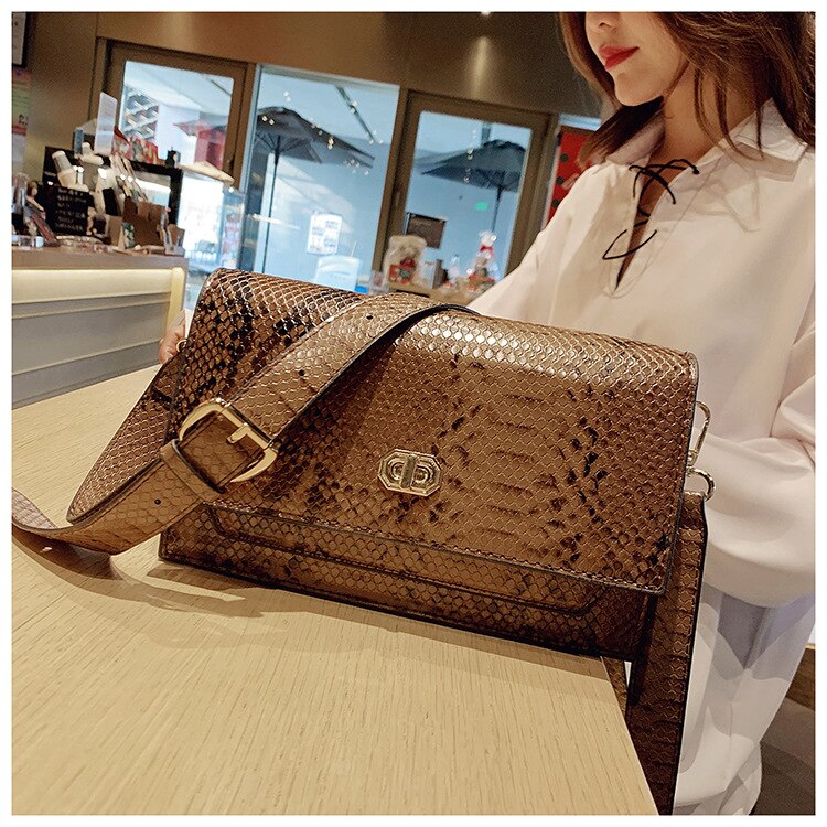 eybag Snake Pattern women flap bags PU Leather ladies Handbag Luxury Designer Wide Strap Sling bag for female Shoulder Crossbody Bag