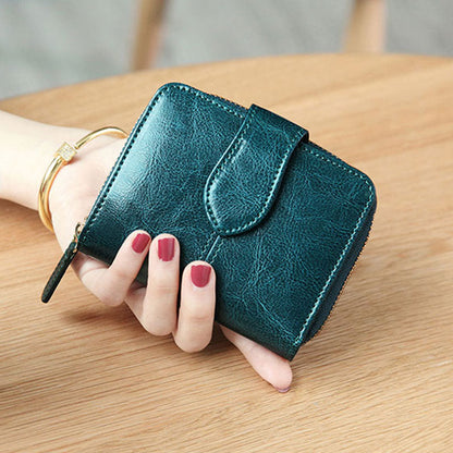 eybag Billfold Oil Wax Genuine Leather Wallets Women Short Mini Clutch Purse Soild Coin Pocket Credit Card Holder Cowhide Bag