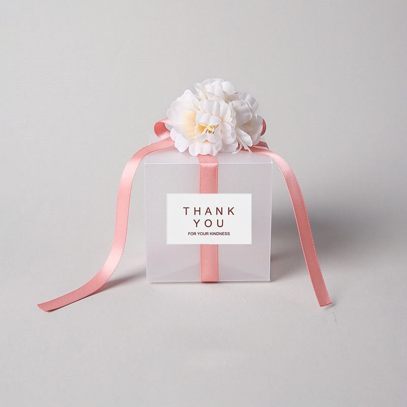 eybag 10/20/50pcs Transparent Gift Bags Thank You Artificial Flower Ribbon Wedding Souvenirs for Guests Matte Dragees Box for Baptism