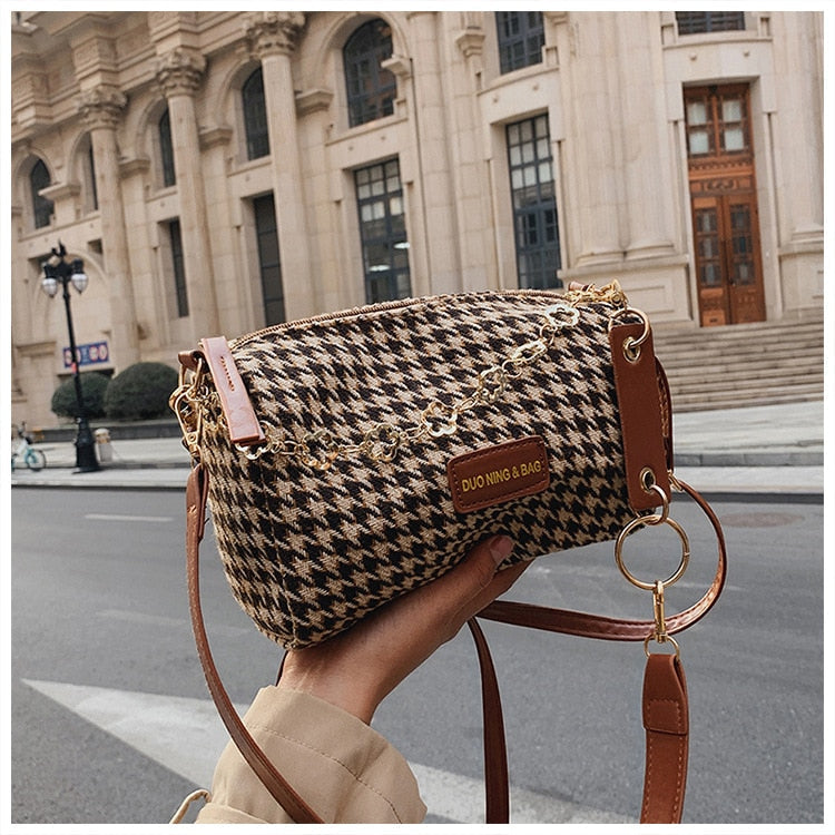 eybag Vintage Houndstooth Bucket Bags New Wild Woolen Cloth Handbag Women Shoulder Crossbody Bag Tote Women's Handbags Purses