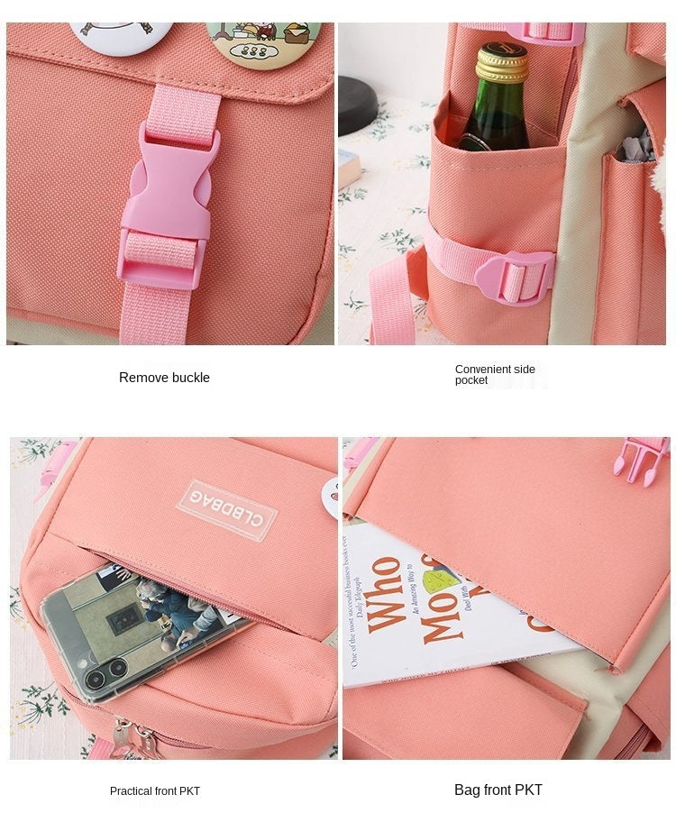 eybag Women Laptop Backpack 4 Pcs Set Harajuku Canvas School Bags For Teenage Girls Kawaii College Student Kids Book Bag Rucksack