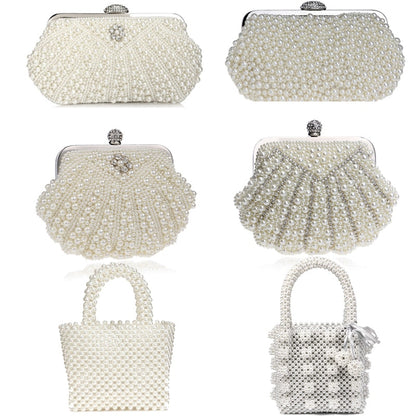 eybag  Beaded Wedding Bridal Evening Bags Hollow Fashion Women Clutch Pearl Diamonds Handbags Shell Design for Party Diner Purse