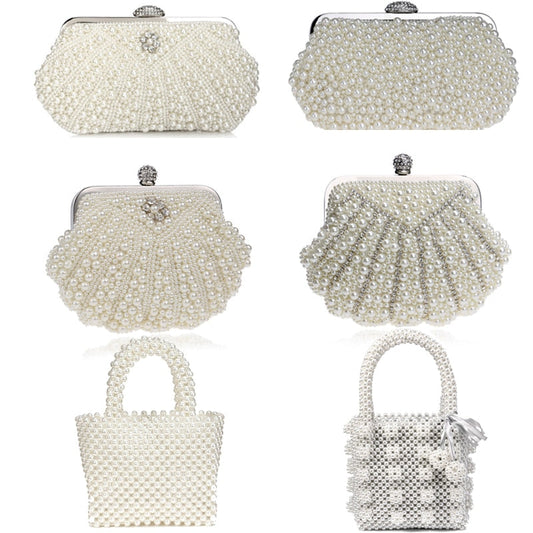 eybag  Beaded Wedding Bridal Evening Bags Hollow Fashion Women Clutch Pearl Diamonds Handbags Shell Design for Party Diner Purse