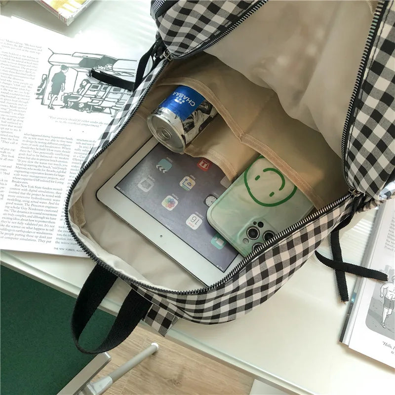 eybag School Backpacks Plaid Pattern Women's Backpack Fashion College Students School Bags for Girls Teenager Casual Female Schoolbag