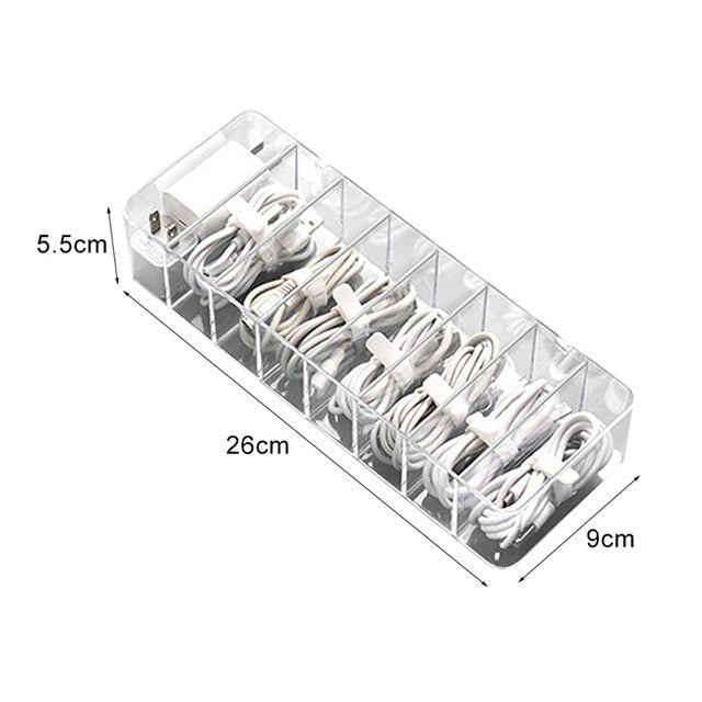 eybag Cable Storage Box Transparent Plastic Data Line Storage Container Desk Stationery Makeup Organizer Key Jewelry Box Office Holder