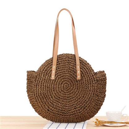 Lkblock Large Capacity Round Zipper Fashionable Straw Woven Bag Handmade Summer Beach Travel Holiday Women Bags