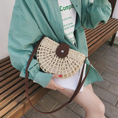 eybag Casual Half Moon Women Straw Rattan Shoulder Bags Wicker Woven Lady Hollow Crossbody Bag Summer Beach Travel Small Handbag Purse