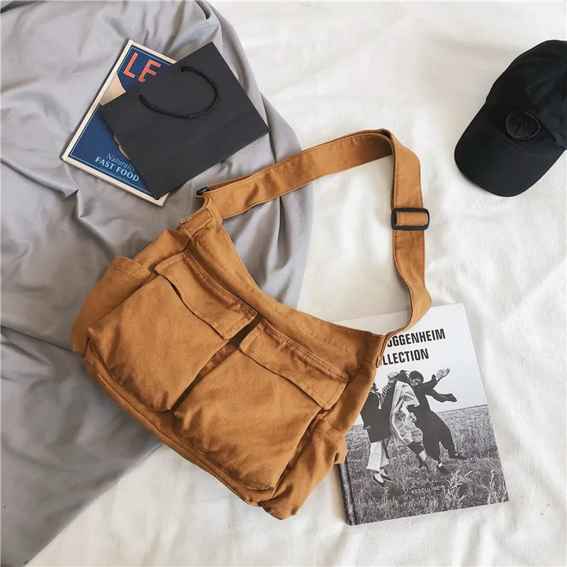 eybag Large Capacity Canvas Shoulder Bags Solid Soft Denim Leisure Or Travel Bag for Women Fashion  Satchels Winter Package