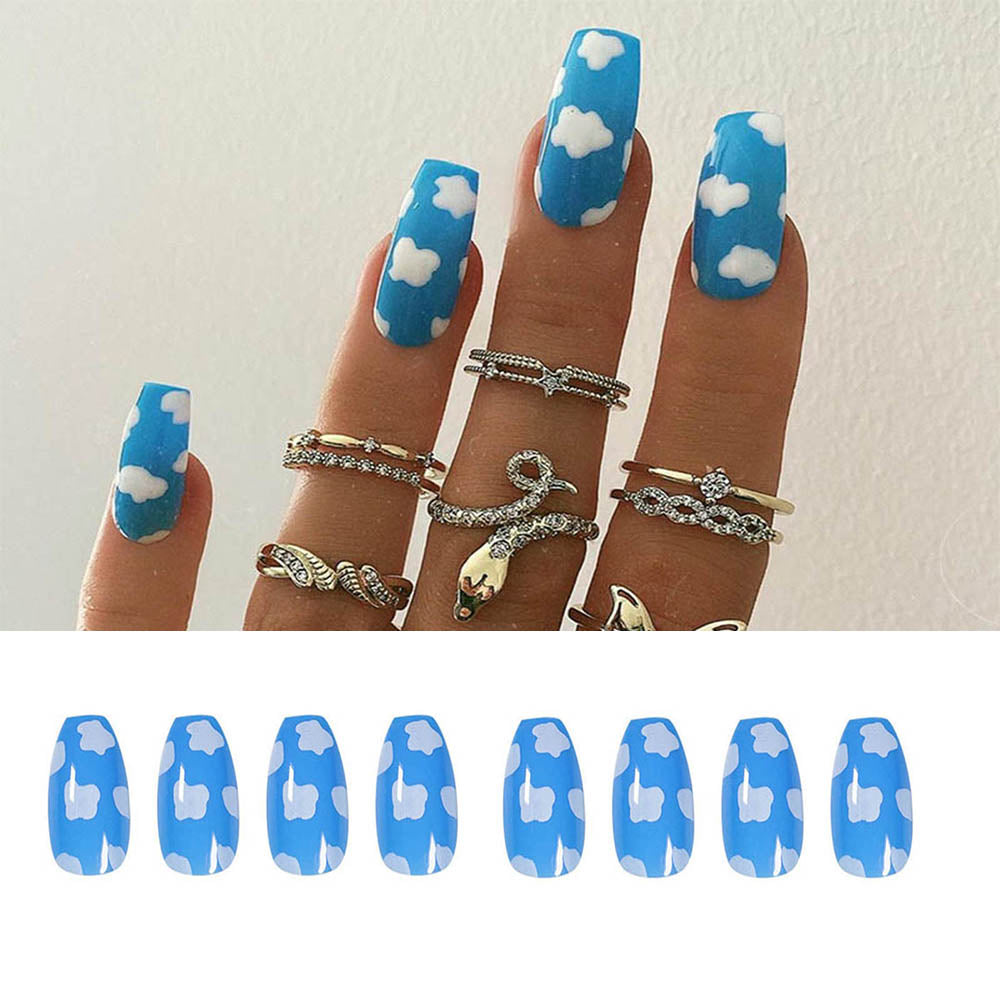 gifts for women hot sale new 24PCS Fake Nails With Glue Rhinestones Long Coffin Flame Press on Nails Detachable French Stick on Nails Art DIY faux ongles