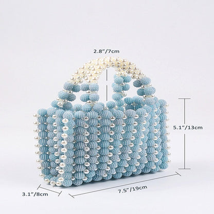 Lkblock Handmade Pearl Beaded Women's Mini Handbag 2022 New Elegant Wedding Party Clutch Bag Bridal Purse Evening bag beige blue B432