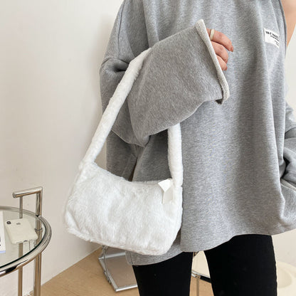 eybag Simple Design Women Soft Plush Hobos Shoulder Bags Winter Furry Ladies Clutch Purse Handbag Fashion Female  Underarm Bag