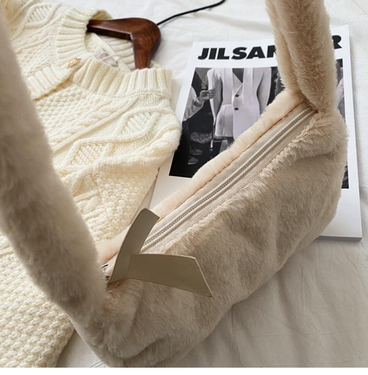 eybag Simple Design Women Soft Plush Hobos Shoulder Bags Winter Furry Ladies Clutch Purse Handbag Fashion Female  Underarm Bag