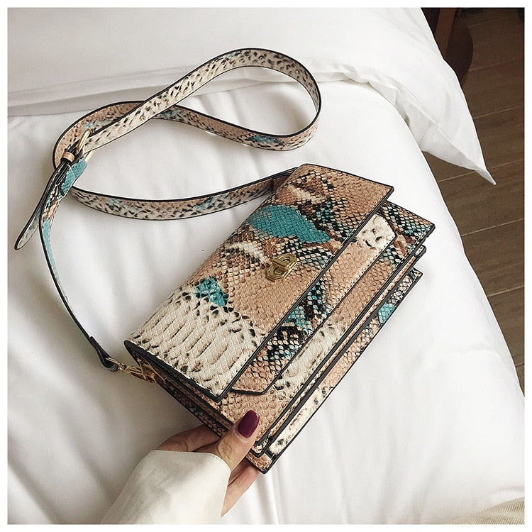 eybag Snake Pattern women flap bags PU Leather ladies Handbag Luxury Designer Wide Strap Sling bag for female Shoulder Crossbody Bag